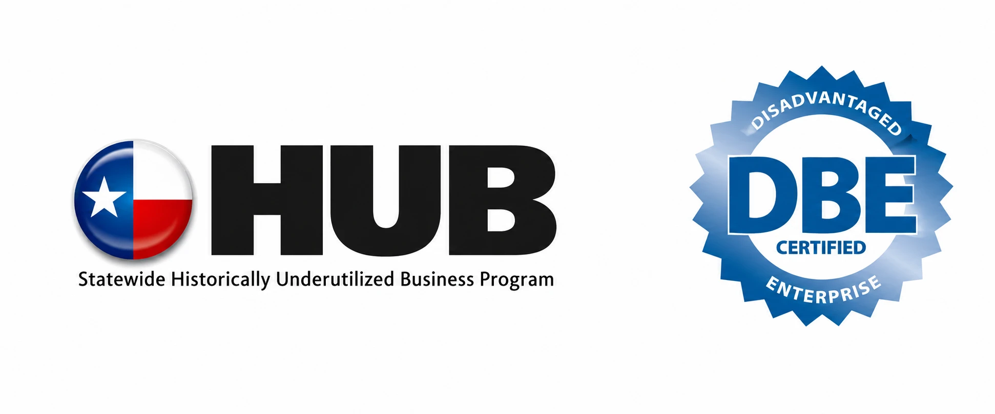HUB and DBE certification badges