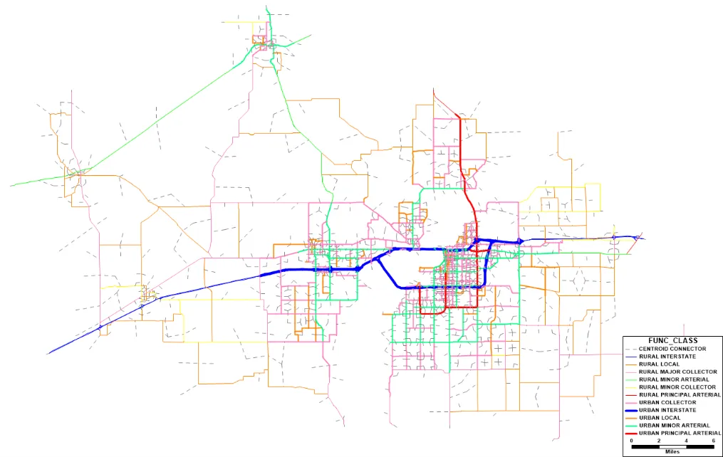 Traffic modeling visualization showing road network analysis